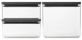 Cutii de depozitare Brabantia Tasty+ Stackable 1008881, 2x1.5L+1x3.5L, Fara BPA, Inchidere stransa, Gri inchis