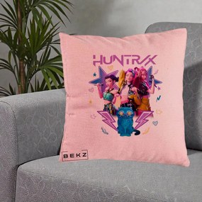 Perna Personalizata K-pop HUNTRX Trio 3D cu Pisica Fulgere, 40x40 cm, Roz, Husa Detasabila, Perna Inclusa, BEKZ®