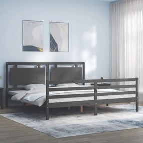 3194073 vidaXL Cadru pat cu tăblie 200x200 cm, gri, lemn masiv