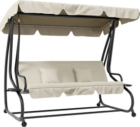 Outsunny Pat de Grădină, Balansoar cu Acoperiș Reglabil și Suport pentru Pahare, Balansoar de Grădină din Oțel și Poliester, 200x120x164 cm, crem