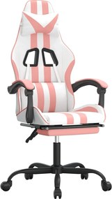 vidaXL Scaun de gaming cu suport picioare, alb/roz, piele ecologică