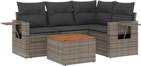 vidaXL Set canapea de grădină cu perne, 5 piese, gri, poliratan