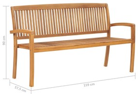 Banca de gradina stivuibila cu perna, 159 cm, lemn masiv de tec model gri carouri, 150 cm, 1