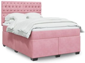 vidaXL Pat box spring cu saltea, roz, 140x200 cm, catifea