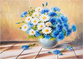 Tablou pictat cu vaza și flori (70x50 cm)