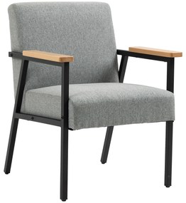 HOMCOM Fotoliu de accent în design scandinav, fotoliu de repaus, fotoliu de accent, aspect de in, lemn de cauciuc, Gri + Negru + Maro | Aosom Romania