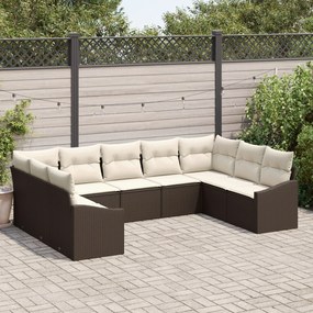 vidaXL Set de Canapea de Grădină de 9 Piese cu Pernă Maro din Rattan Polimeric