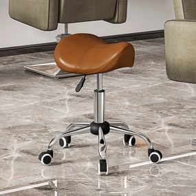 HOMCOM Taburet cu roți, scaun de lucru cu înălțime reglabilă 49-61 cm și șa ergonomică, 52x53x49-61cm, maro | Aosom Romania