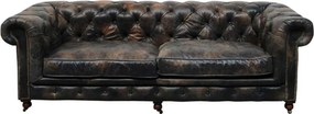 Canapea Chesterfield 3 locuri din piele naturală maro închis, cu perne de șezut detașabile și picioare pe roți, 78 x 242 x 96 cm, „St James”