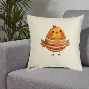 Perna Decorativa Pui Kawaii Portocaliu Dungi Calde, 40x40 cm, Ecru, Husa Detasabila, Perna Inclusa, BEKZ®