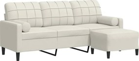 vidaXL Canapea cu 3 locuri și taburet, crem, 180 cm, catifea