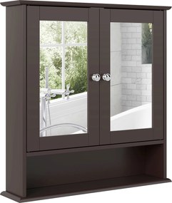 kleankin Dulap de baie cu oglindă Dulap de perete cu 2 uși Raft deschis Raft reglabil 56x13x58 cm Maro închis | Aosom Romania