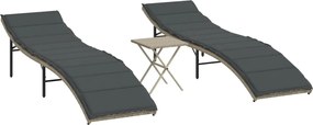 vidaXL Șezlonguri, 2 buc., cu masă, gri deschis, poliratan