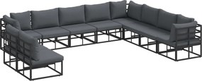 vidaXL Set de canapele pentru grădină cu pernă 10 pcs Negru Aluminiu