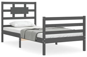 3194428 vidaXL Cadru de pat cu tăblie, gri, 90x200 cm, lemn masiv
