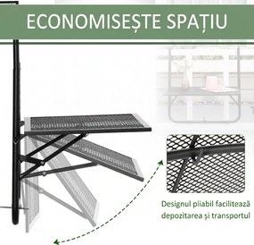 Outsunny Masă Pliabilă pentru Balustradă sau Balcon, din Metal, Reglabilă în Înălțime, 60x60x57-72cm, Negru | Aosom Romania