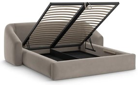 Pat matrimonial maro deschis tapițat cu spațiu de depozitare cu somieră 140x200 cm Campi – Cosmopolitan Design