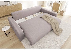 Canapea roz-deschis extensibilă, cu spațiu de depozitare, cu tapițerie din catifea reiată 234 cm Sara – Ropez