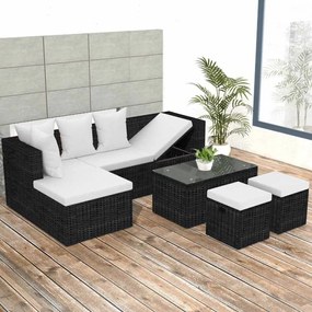 42586 vidaXL Set mobilier de grădină cu perne, 4 piese, negru, poliratan