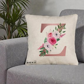 Cadou Personalizat - Perna Personalizata Monograma Rose Gold Litera Z, 40x40 cm, Bej Canapea, Husa Detasabila, Perna Inclusa, BEKZ®