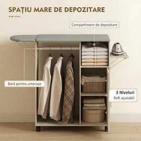 HOMCOM Dulap Masa Calcat – 3 Rafturi, Blat Burete &amp; Ghidaj Rufe | Aosom Romania