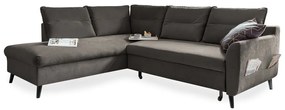 Colțar extensibil din catifea cu șezlong pe partea stângă Miuform Stylish Stan L, gri închis