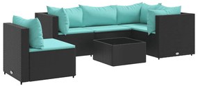 3308164 vidaXL Set mobilier de grădină cu perne, 6 piese, negru, poliratan