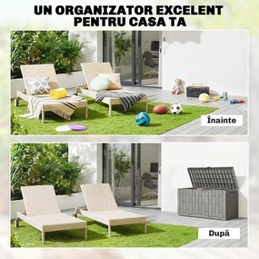 Outsunny Ladă de Depozitare pentru Grădină 227L din Rășină Rezistentă la Apă și UV cu Închidere, 106,5x43x54,5 cm, Gri | Aosom Romania