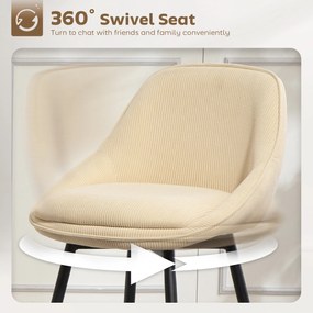 HOMCOM Set 2 Scaune de Bar cu Spătar și Brațe Rotative din Catifea Bej | Aosom Romania