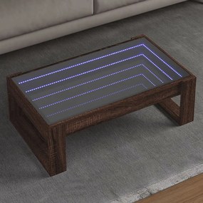 vidaXL Măsuță de cafea cu LED infinity, stejar maro, 90x53x30 cm