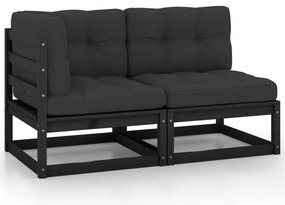 vidaXL Set mobilier grădină cu perne, 2 piese, negru, lemn masiv pin