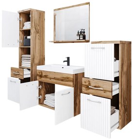Mobilier baie Lomesa MDF (Stejar wotan + Alb lamel) (cu sifon). 1103972