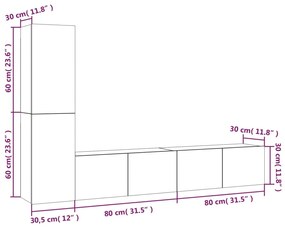 Set dulap TV, 4 piese, alb, lemn prelucrat 4, Alb, 80 x 30 x 30 cm