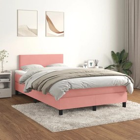 3141178 vidaXL Pat box spring cu saltea, roz, 120x200 cm, catifea