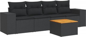 vidaXL Set mobilier de grădină cu perne, 5 piese, negru, poliratan
