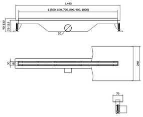 Rigola dus iesire laterala cu capac crom 900 mm Cersanit Tako Slim 900 mm