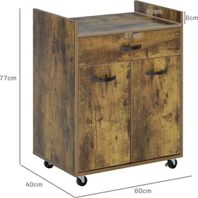 HOMCOM Cărucior de Bucătărie, Insulă de Bucătărie din Lemn cu 4 Roți și Raft Reglabil, 60x40x77 cm, Maro Rustic | Aosom Romania