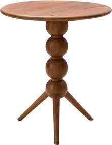 Masă dining rotundă mică din lemn de mango, maro, 2 locuri, cu picior central din sfere strunjite, 76 x 65 cm, „Bilabo”