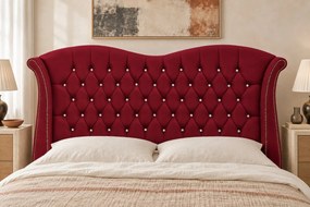 Pat tapițat Chesterfield Avella 160×200 cm, vișiniu, cu ladă de depozitare