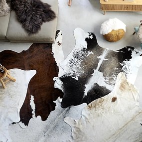 Covor din piele de vita, negru si alb, 150x170 cm Alb si negru