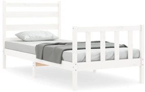 3192022 vidaXL Cadru de pat cu tăblie, alb, 90x200 cm, lemn masiv