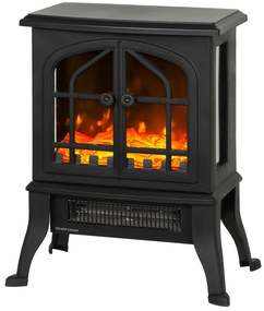 HOMCOM Șemineu Electric de Podea  900/1800W Efect Flăcări 3D Termostat Reglabil Ferestre Vizibile pentru 15-30 ㎡ Negru | Aosom Romania