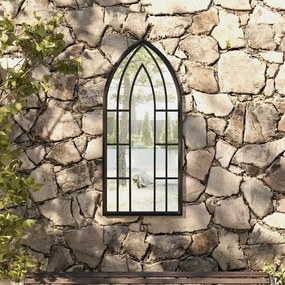 vidaXL Oglindă de grădină, negru, 100x45 cm, fier uz exterior