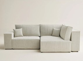 Colțar crem extensibil/cu spațiu de depozitare cu tapițerie din chenille (cu colț pe partea dreaptă/în formă de ”L”) Tonga – Maison de Rêve