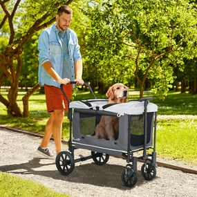 PawHut Hundewagen Hundebuggy pliabil pentru câini & pisici până la 30 kg 110 x 65 x 102 cm Gri închis | Aosom Romania