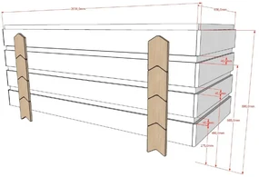 Set 2 paturi stivuibile pentru copii MODULO, din MDF și pin masiv, cu somiere cu lamele incluse – Vipack
