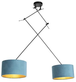 Lampă suspendată cu nuanțe de catifea albastru cu auriu 35 cm - Blitz II negru