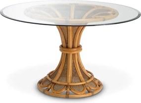 Masa rotunda design LUX, Ratan natural, Sticla, Colony