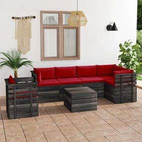 Set mobilier gradina din paleti cu perne, 7 piese, lemn molid Rosu, 7