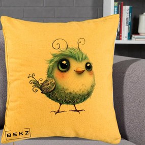 Perna Decorativa Pui Teal cu Aripioare Ornamentale, 40x40 cm, Galben, Husa Detasabila, Perna Inclusa, BEKZ®